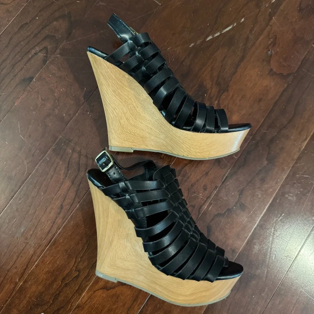 Mossimo Supply Co Black Strappy Woven Gladiator Platform Wedge Heels Women's 7.5